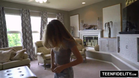 Blonde teen sucks next door neighbor huge cock