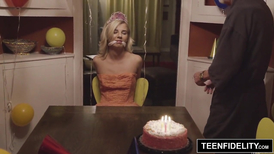 Sexy submissive teen Bella Rose celebrating birthday